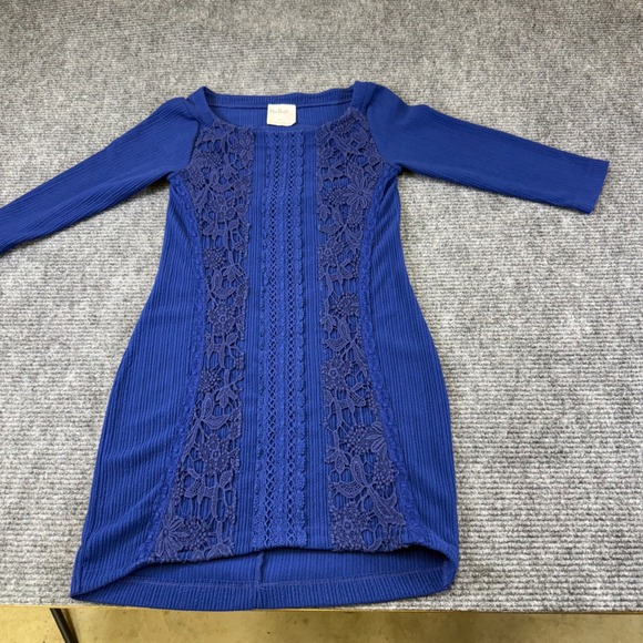 Free People Dresses & Skirts - Free People Royal Blue Ribbed Knit Lace Panel‎ Dress Small cottage cor whimsical